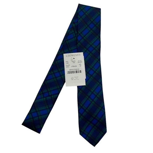 NWT Crewcuts Black Watch Tartan Tie, Silk Plaid Preppy 42” Kids Boy Blue Green - Picture 3 of 13